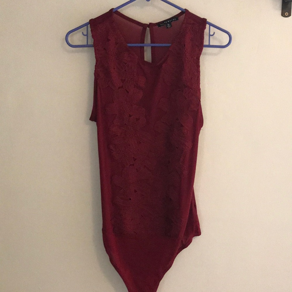 Deep red partly mesh bodysuit